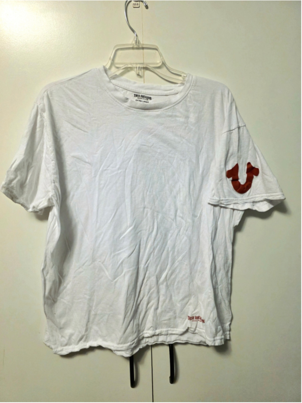 Men's True Religion Short Sleeve Tee White with Red Logo Size XL